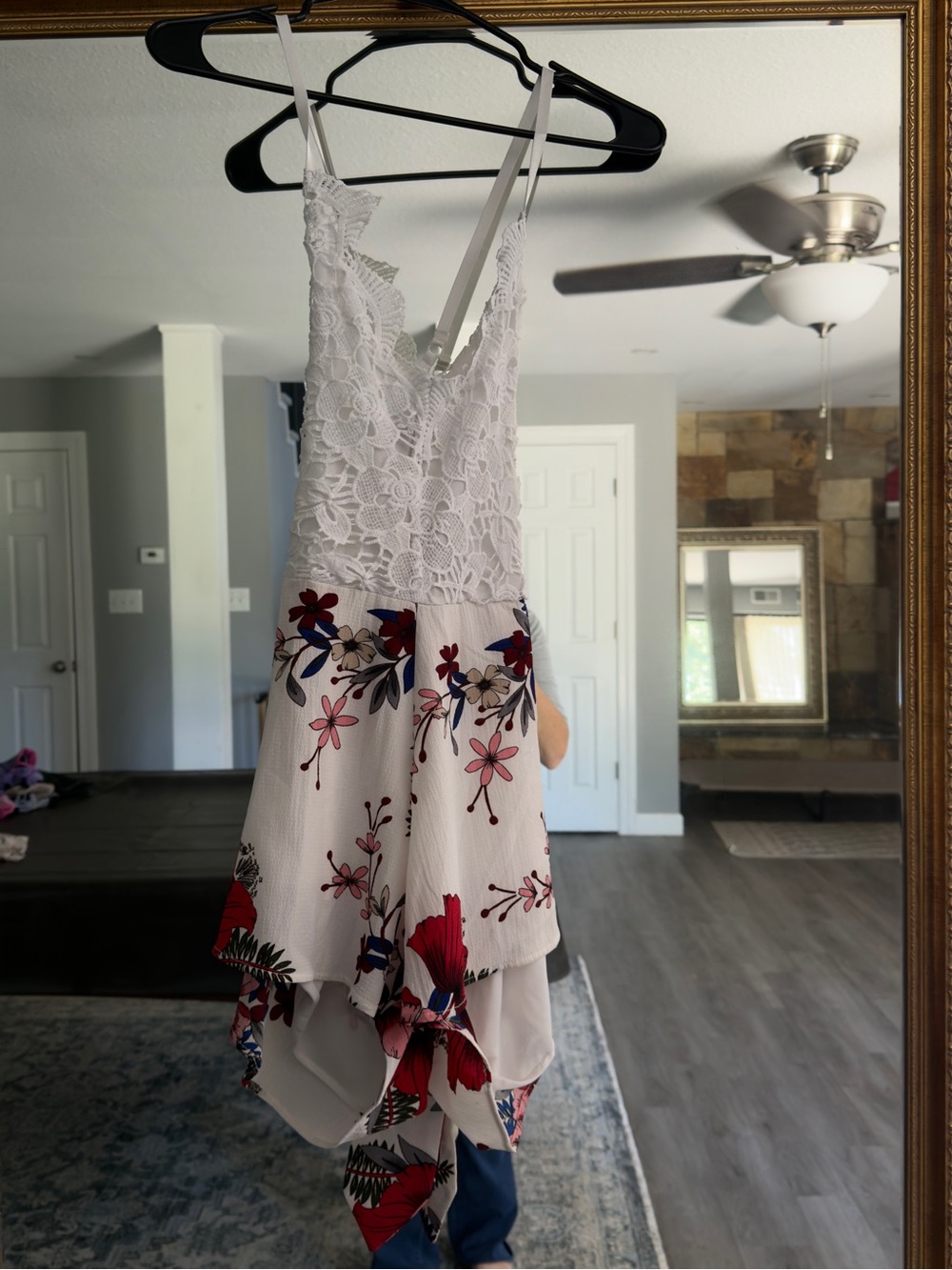 SHEIN White Lace Bodice Floral High-Low Sundress